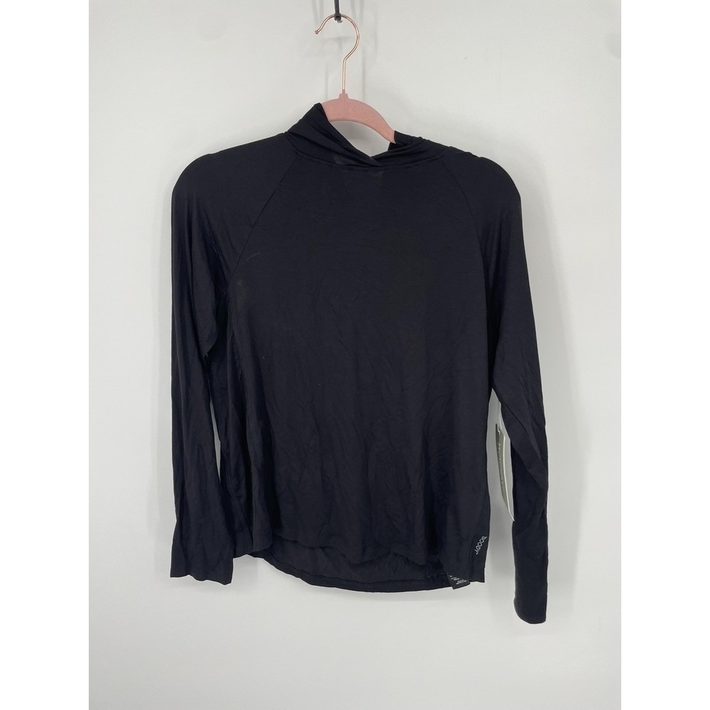 Boody Active Top Womens Small Black Stretch Raglan Sleeve Hooded Performance NWT